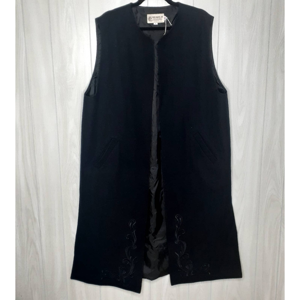 Bemidji Woolen Mills Black Wool Blend Duster Vest Lined Pockets Size Large